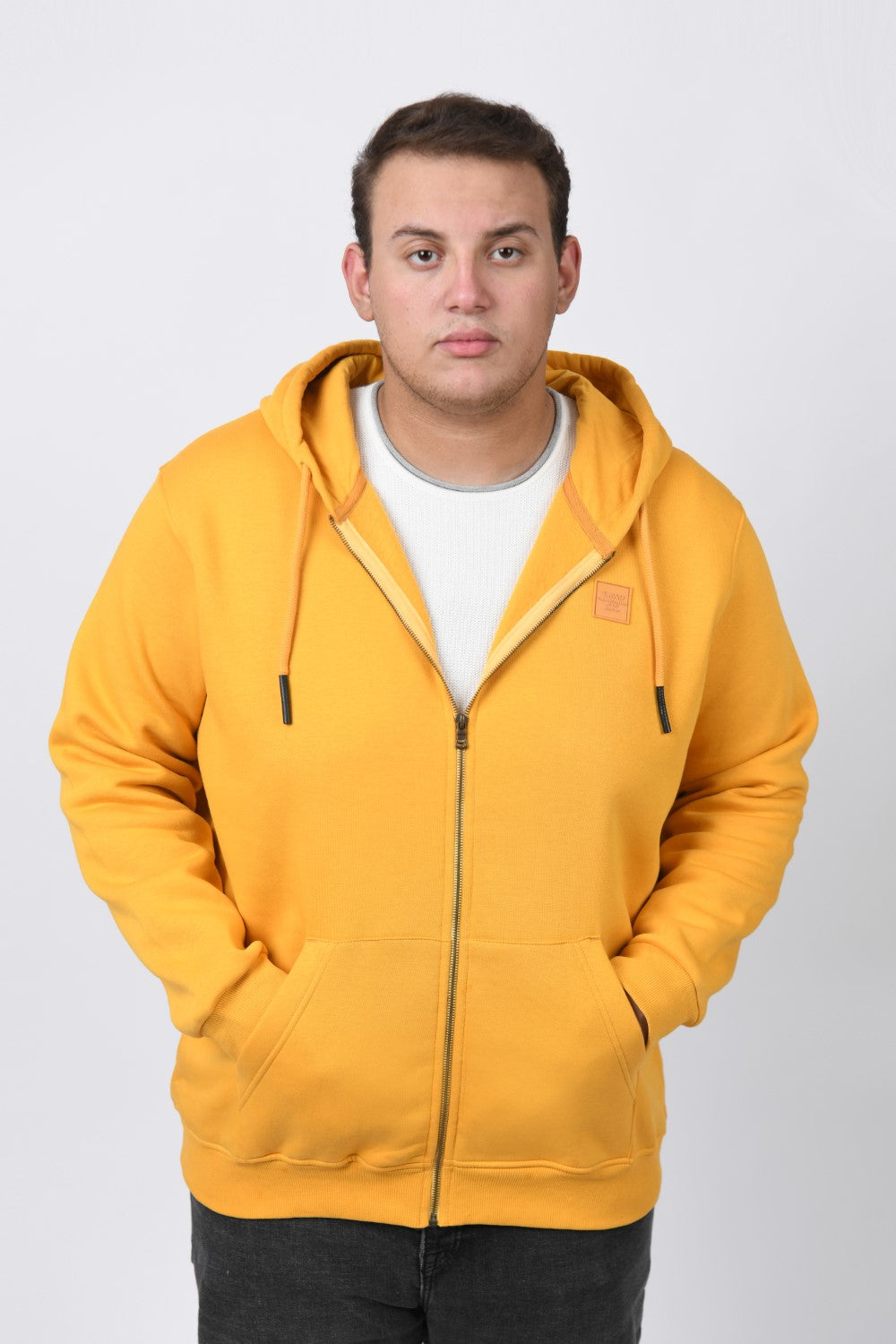 Men's Big Size Padded Hooded Full Zipper Made Of Soft Melton Basic Sweatshirt