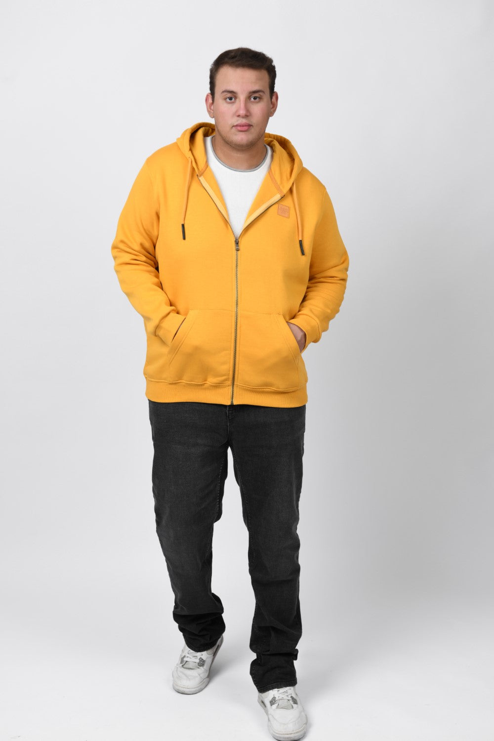 Men's Big Size Padded Hooded Full Zipper Made Of Soft Melton Basic Sweatshirt