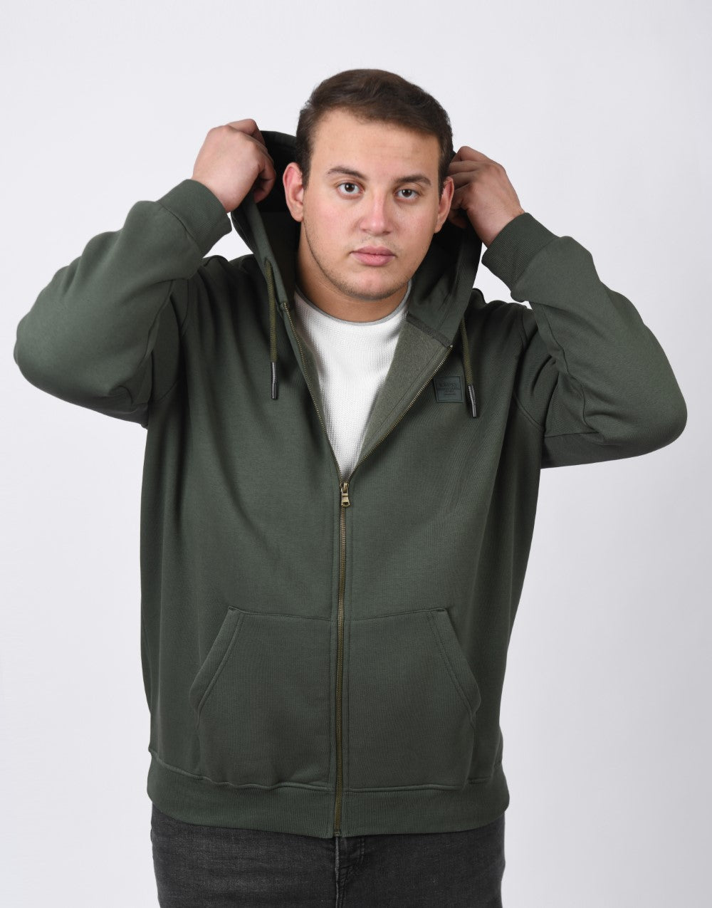Men's Big Size Padded Hooded Full Zipper Made Of Soft Melton Basic Sweatshirt