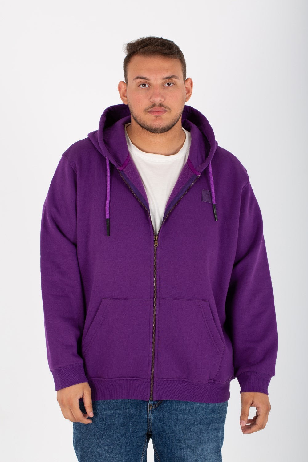 Men's Big Size Padded Hooded Full Zipper Made Of Soft Melton Basic Sweatshirt