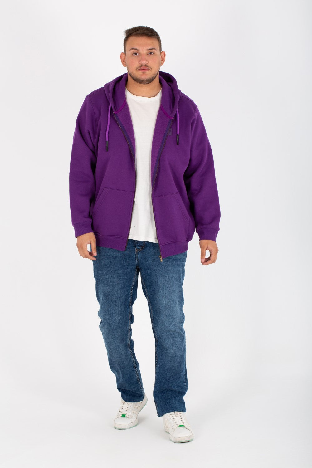 Men's Big Size Padded Hooded Full Zipper Made Of Soft Melton Basic Sweatshirt