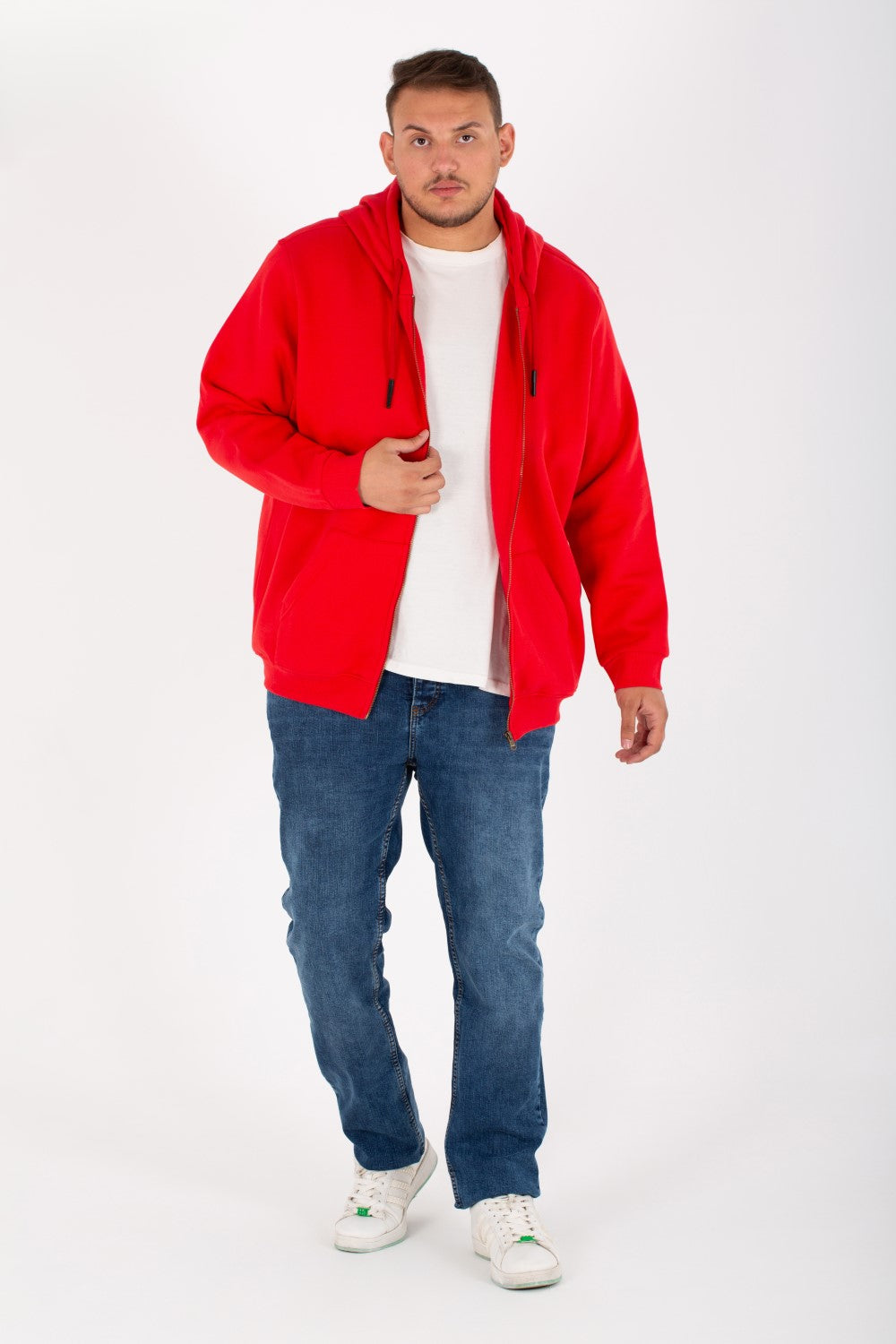 Men's Big Size Padded Hooded Full Zipper Made Of Soft Melton Basic Sweatshirt