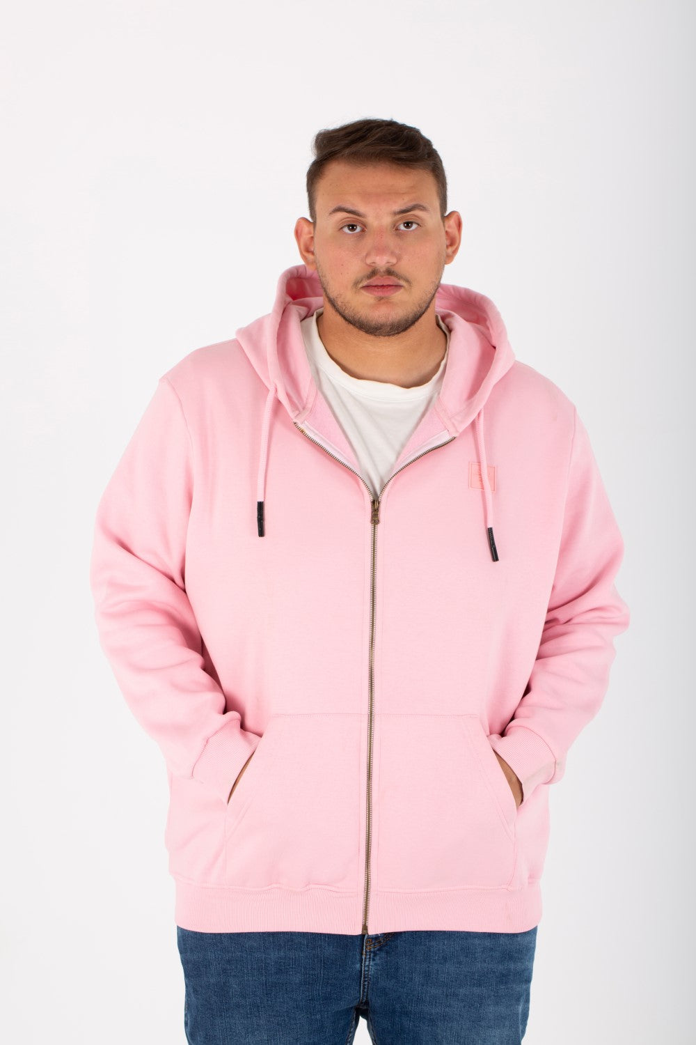 Men's Big Size Padded Hooded Full Zipper Made Of Soft Melton Basic Sweatshirt