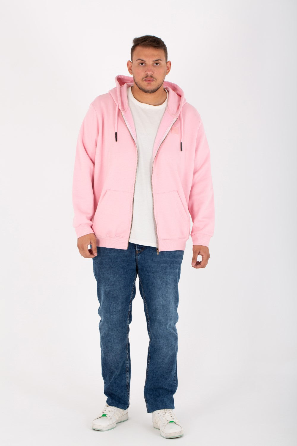 Men's Big Size Padded Hooded Full Zipper Made Of Soft Melton Basic Sweatshirt