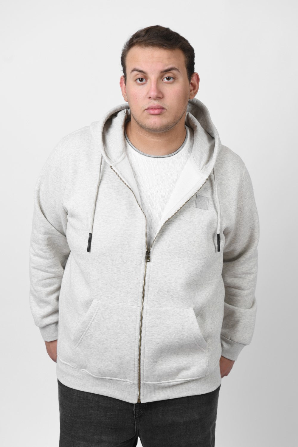 Men's Big Size Padded Hooded Full Zipper Made Of Soft Melton Basic Sweatshirt