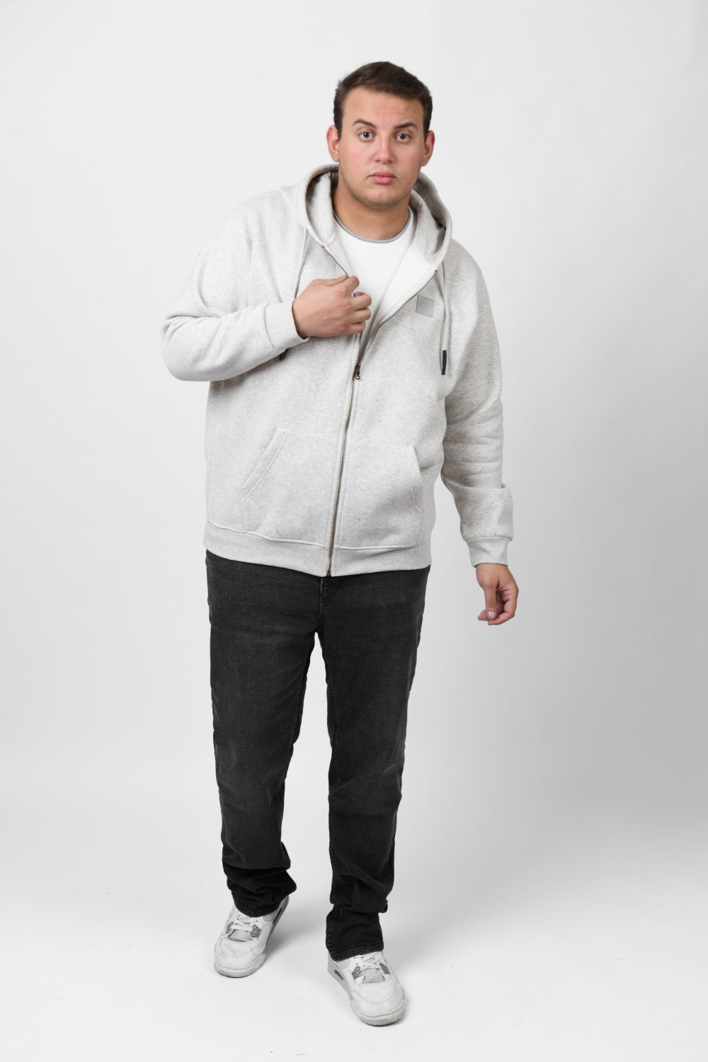Men's Big Size Padded Hooded Full Zipper Made Of Soft Melton Basic Sweatshirt