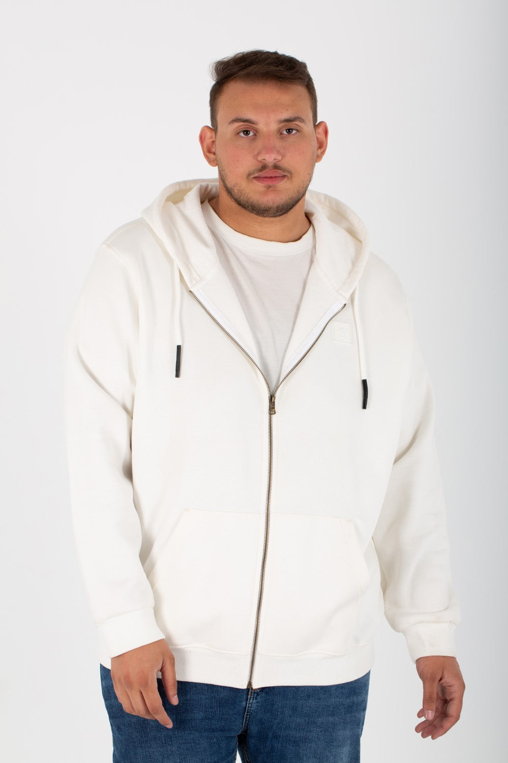 Men's Big Size Padded Hooded Full Zipper Made Of Soft Melton Basic Sweatshirt