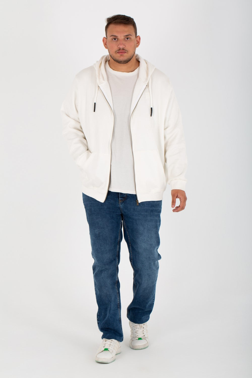 Men's Big Size Padded Hooded Full Zipper Made Of Soft Melton Basic Sweatshirt