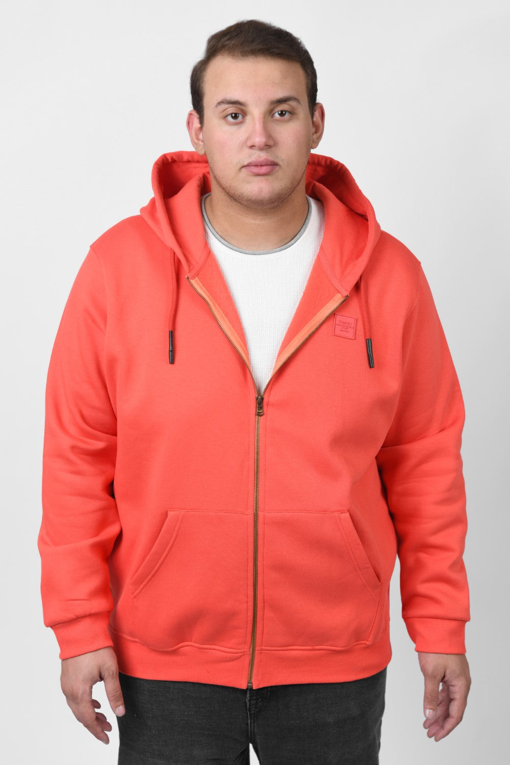 Men's Big Size Padded Hooded Full Zipper Made Of Soft Melton Basic Sweatshirt