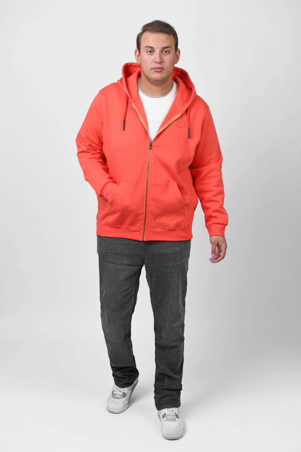 Men's Big Size Padded Hooded Full Zipper Made Of Soft Melton Basic Sweatshirt