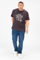 تي شيرت رجالي كبير الحجم مطبوع بأكمام قصيرة ورقبة دائرية