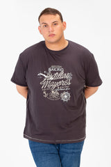 تي شيرت رجالي كبير الحجم مطبوع بأكمام قصيرة ورقبة دائرية