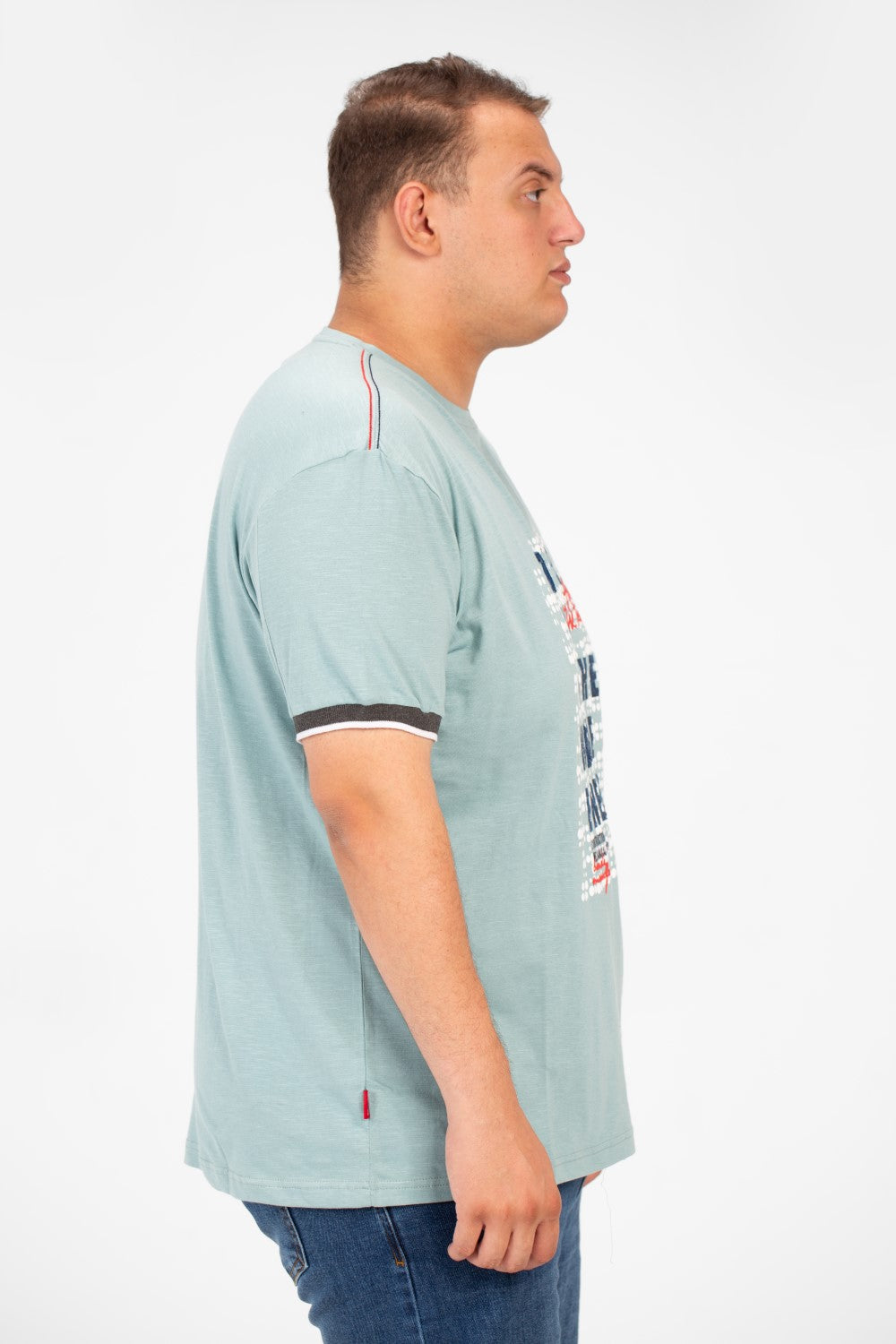 تي شيرت رجالي كبير الحجم برقبة دائرية وطبعة أمامية وأكمام قصيرة