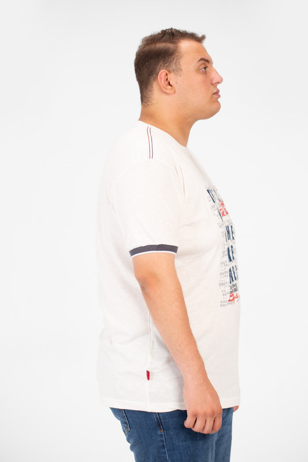 تي شيرت رجالي كبير الحجم برقبة دائرية وطبعة أمامية وأكمام قصيرة