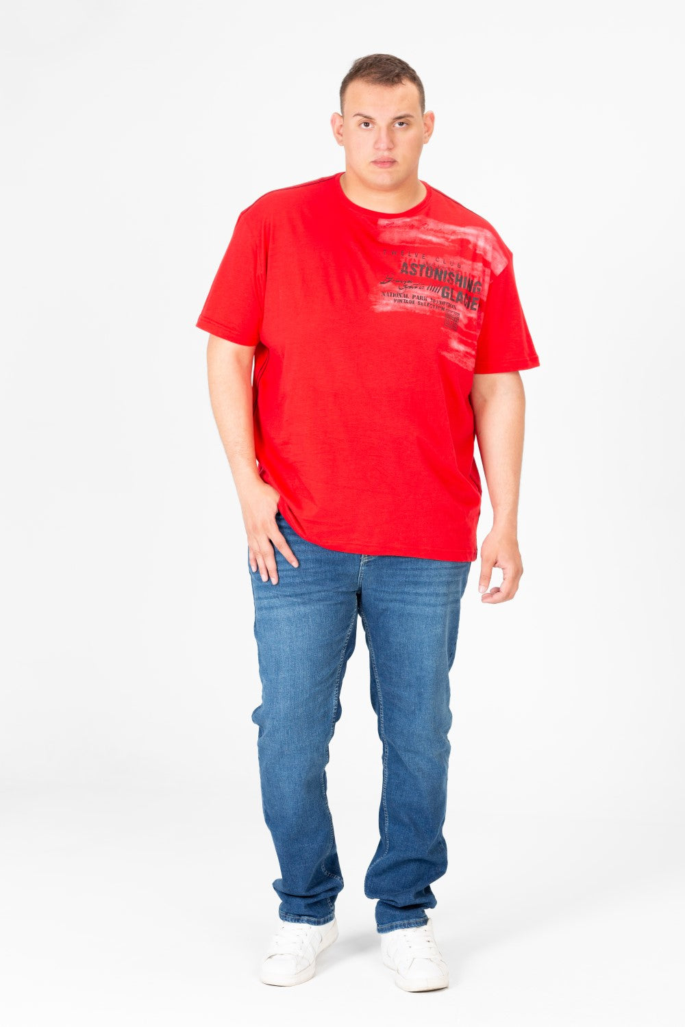 تي شيرت رجالي كبير الحجم مطبوع برقبة دائرية ونصف كم