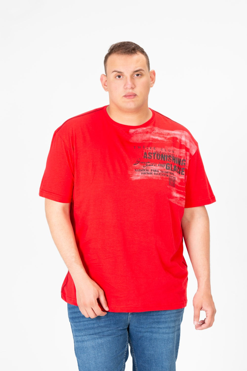 تي شيرت رجالي كبير الحجم مطبوع برقبة دائرية ونصف كم