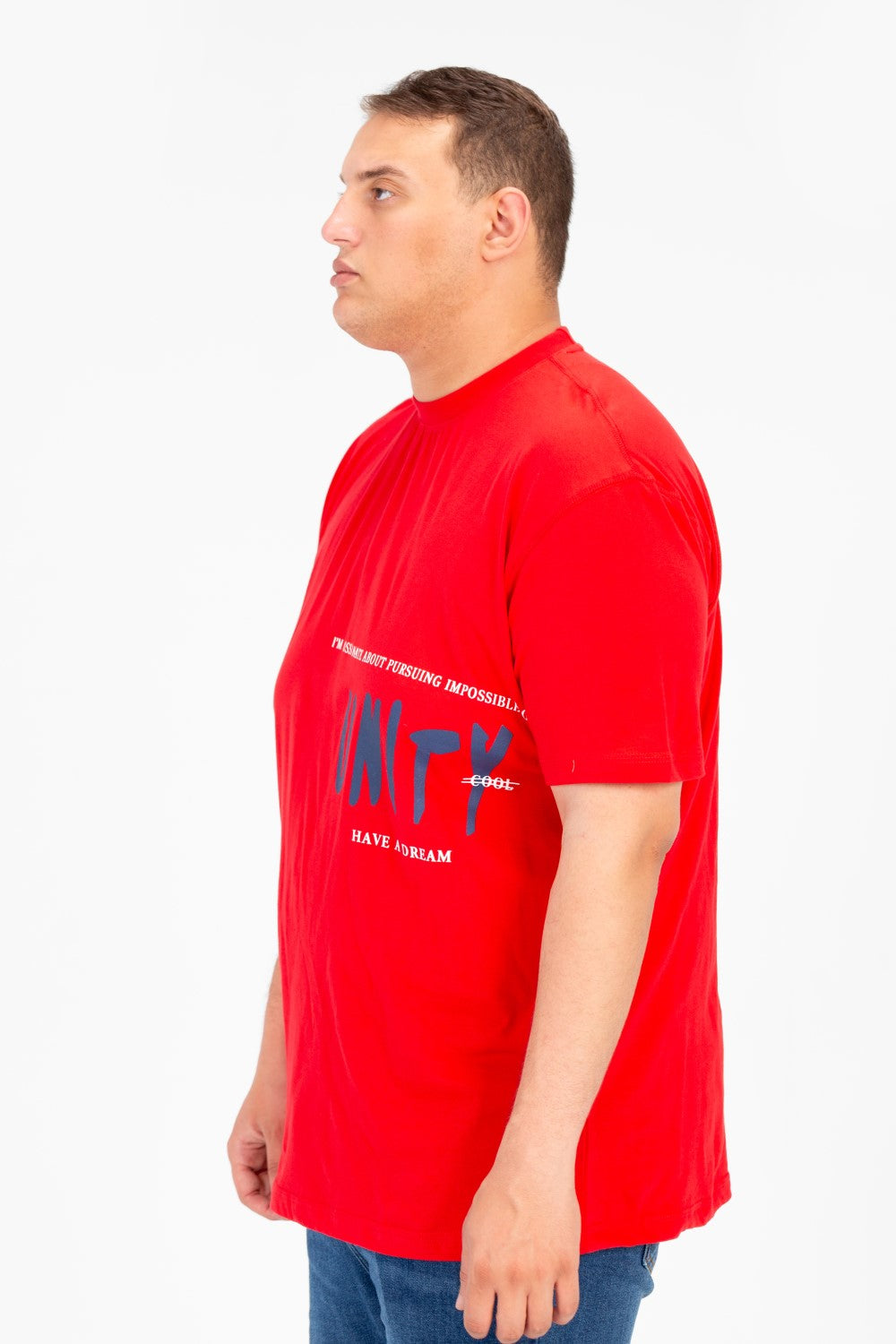 تي شيرت رجالي كبير الحجم برقبة دائرية وأكمام نصف مطبوعة من الأمام