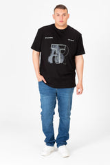 تي شيرت رجالي كبير الحجم مطبوع بأكمام نصفية ورقبة دائرية