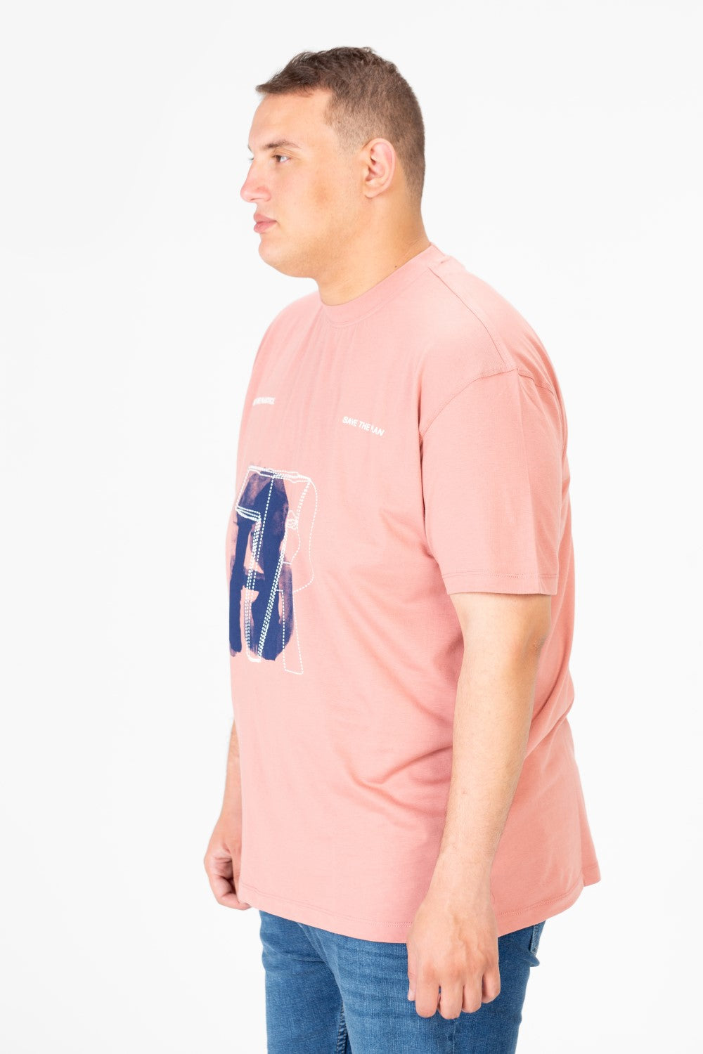 تي شيرت رجالي كبير الحجم مطبوع بأكمام نصفية ورقبة دائرية