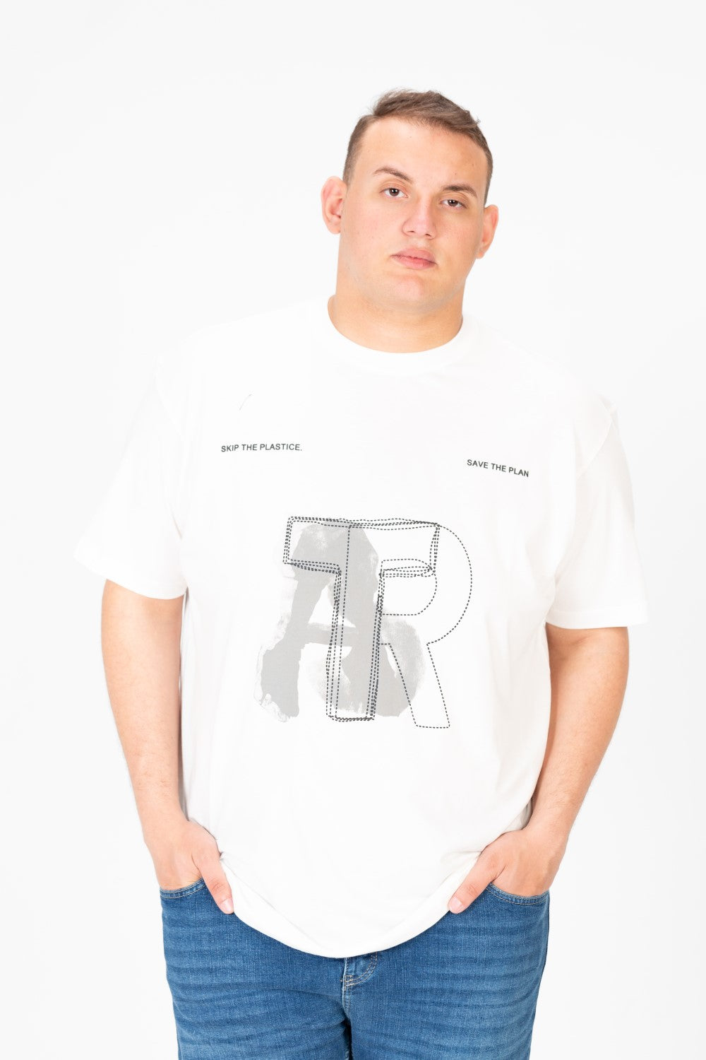 تي شيرت رجالي كبير الحجم مطبوع بأكمام نصفية ورقبة دائرية