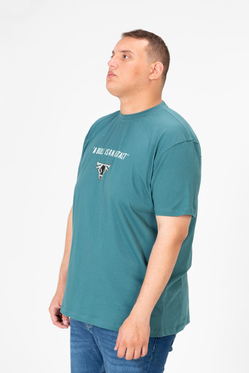 تي شيرت رجالي مطبوع برقبة دائرية مقاس كبير