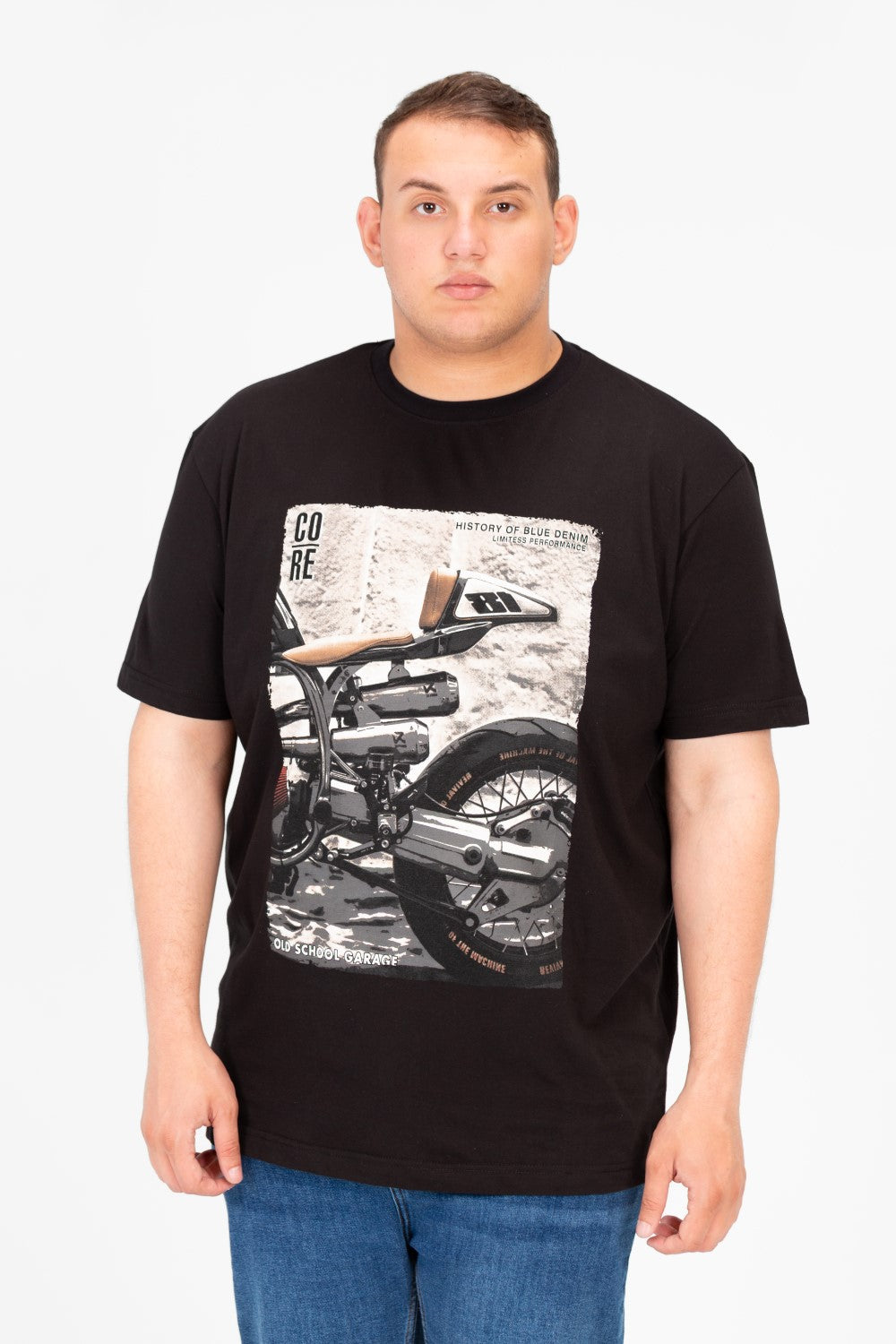 تي شيرت رجالي بمقاس كبير بأكمام قصيرة ورقبة دائرية وطبعة جرافيكية