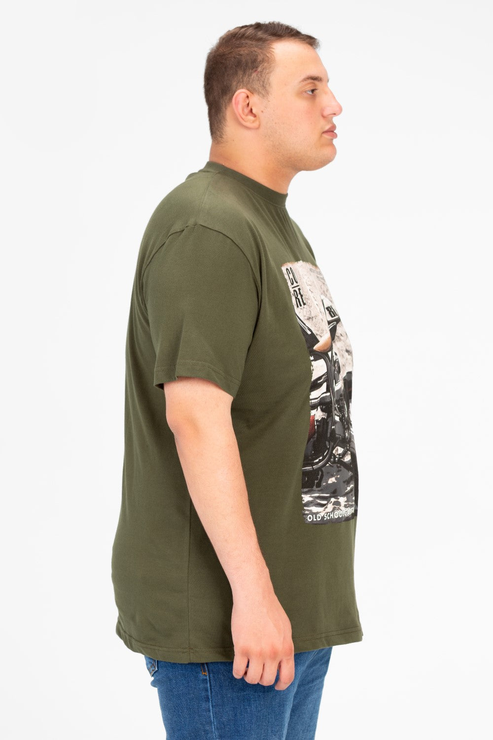 تي شيرت رجالي بمقاس كبير بأكمام قصيرة ورقبة دائرية وطبعة جرافيكية