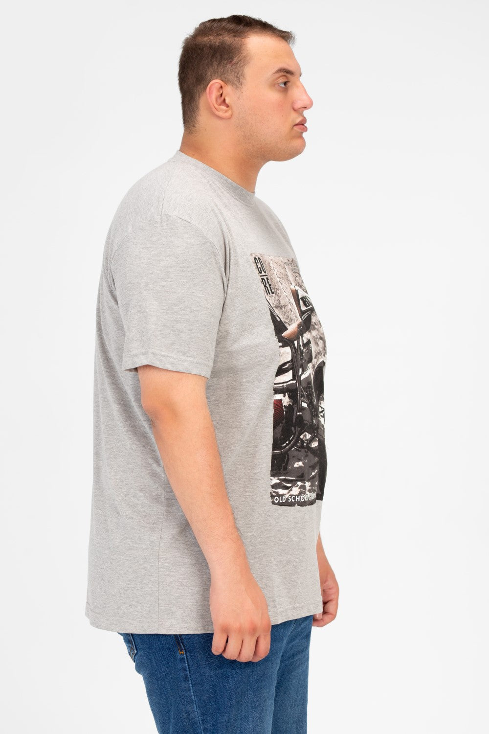 تي شيرت رجالي بمقاس كبير بأكمام قصيرة ورقبة دائرية وطبعة جرافيكية