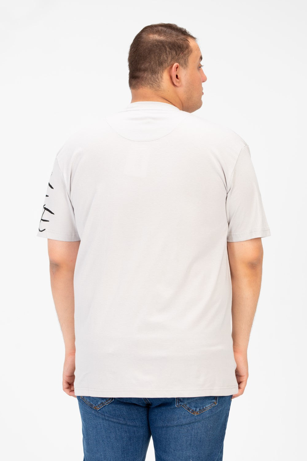 تي شيرت رجالي كبير الحجم مطبوع برقبة دائرية وأكمام قصيرة