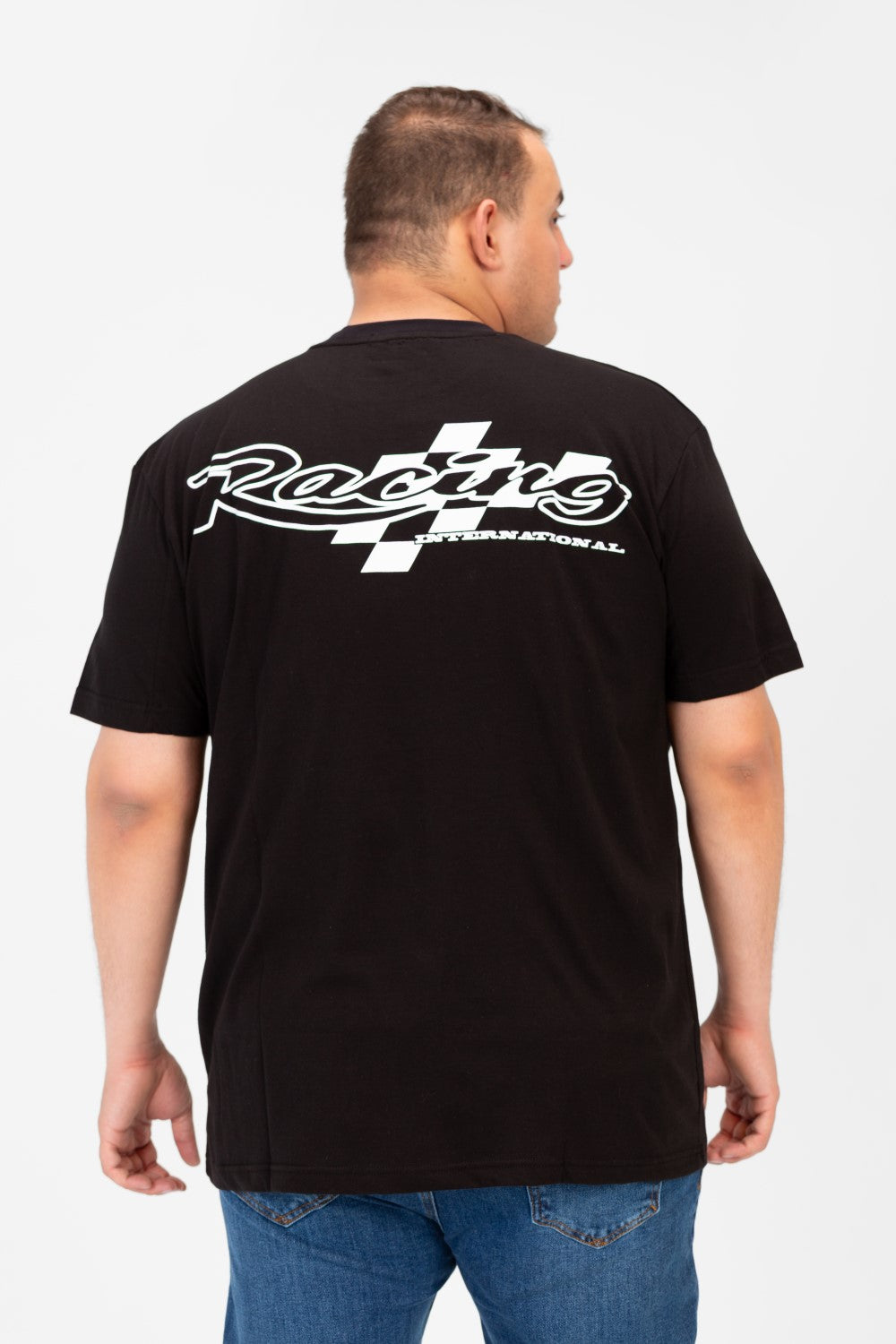 تي شيرت رجالي كبير الحجم مطبوع بأكمام قصيرة ورقبة دائرية