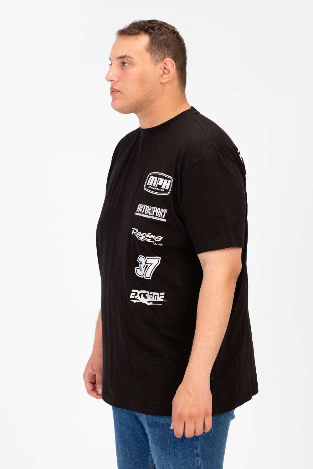 تي شيرت رجالي كبير الحجم مطبوع بأكمام قصيرة ورقبة دائرية