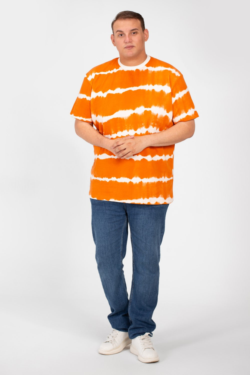 تي شيرت جاكار رجالي كبير الحجم بأكمام قصيرة ورقبة دائرية وتصميم عصري