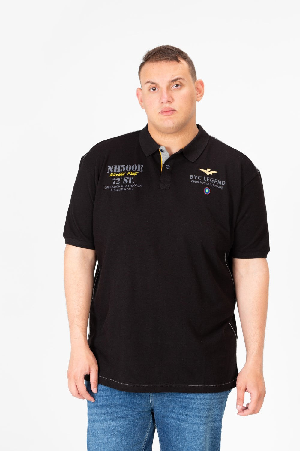 تي شيرت بولو رجالي مطبوع بنصف زر كبير الحجم