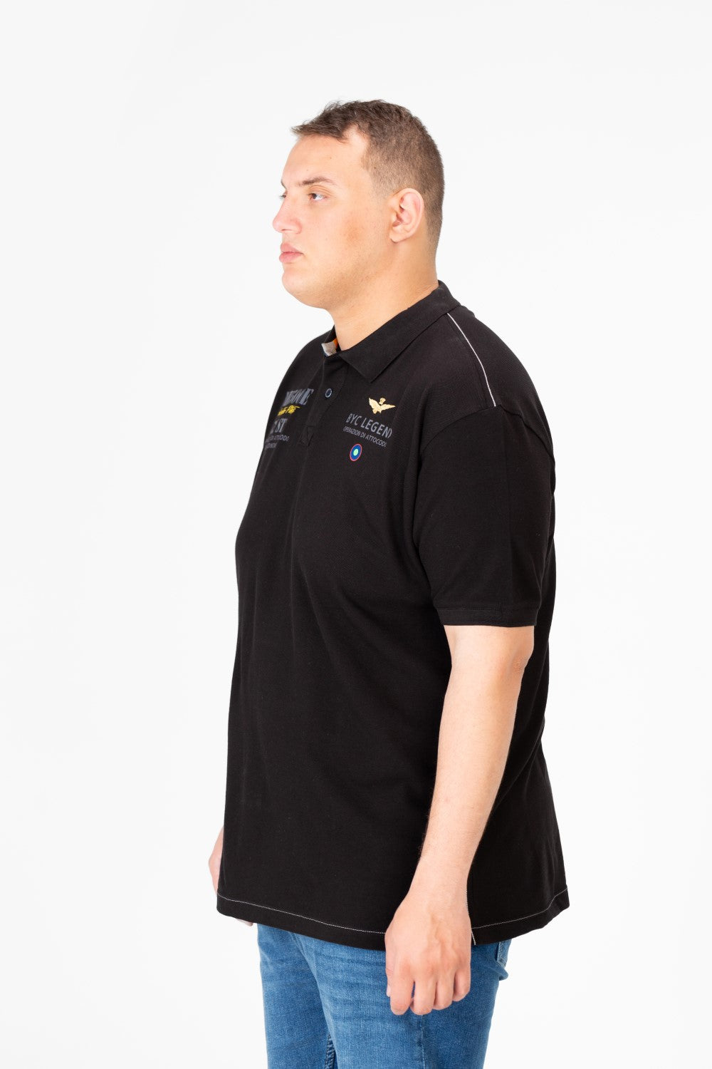 تي شيرت بولو رجالي مطبوع بنصف زر كبير الحجم