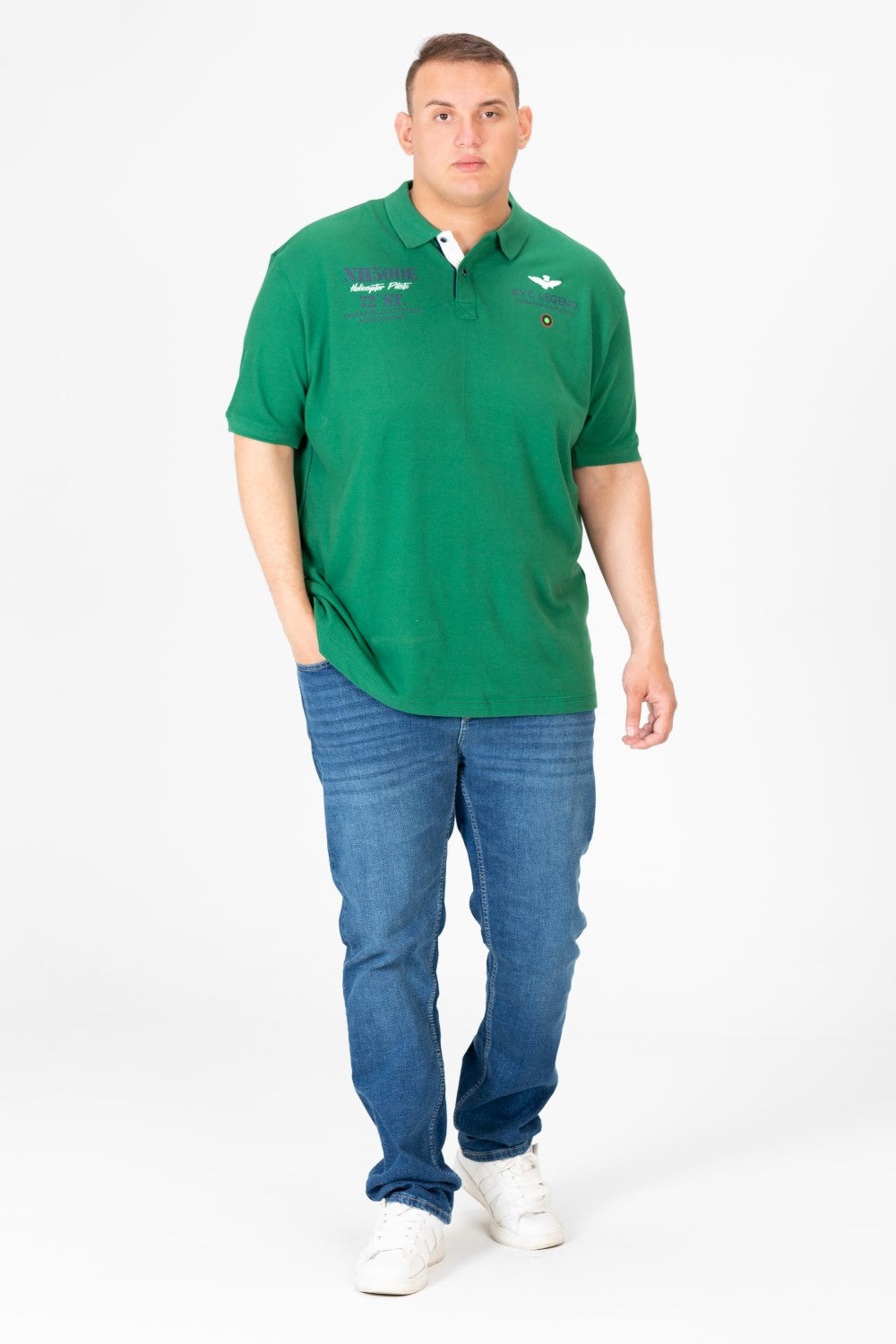 تي شيرت بولو رجالي مطبوع بنصف زر كبير الحجم