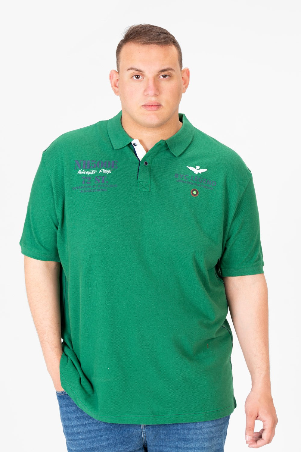 تي شيرت بولو رجالي مطبوع بنصف زر كبير الحجم