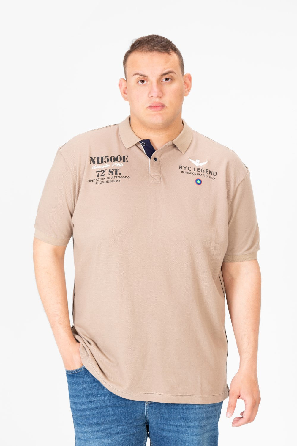 تي شيرت بولو رجالي مطبوع بنصف زر كبير الحجم