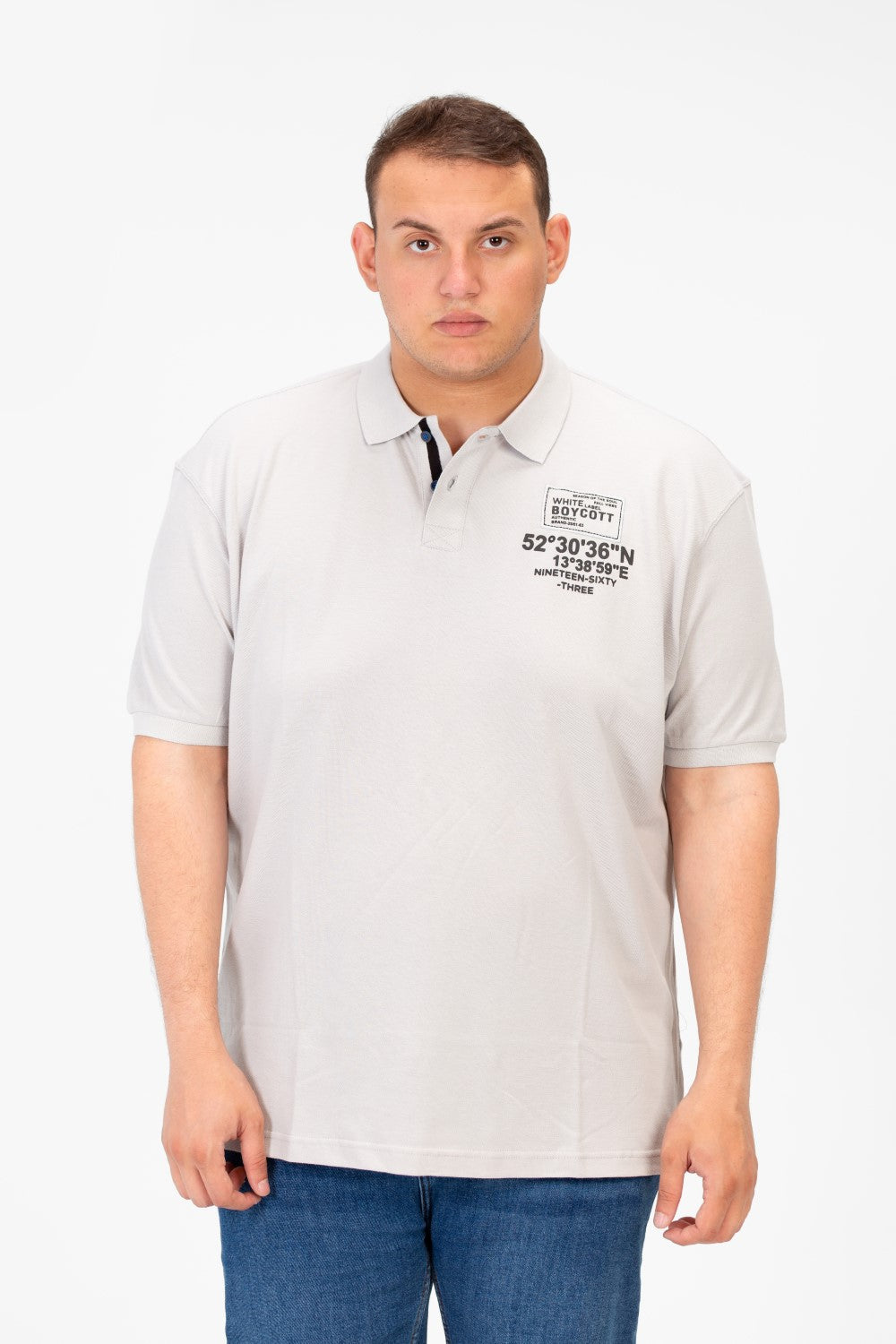 تي شيرت بولو رجالي مطبوع بأكمام قصيرة ومقاس كبير