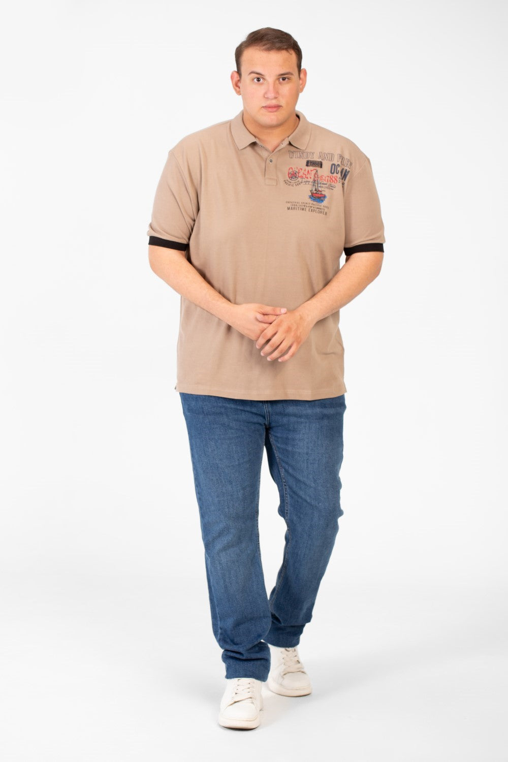 تي شيرت بولو رجالي مطبوع بمقاس كبير وأكمام قصيرة مصنوع من خامة عالية الجودة