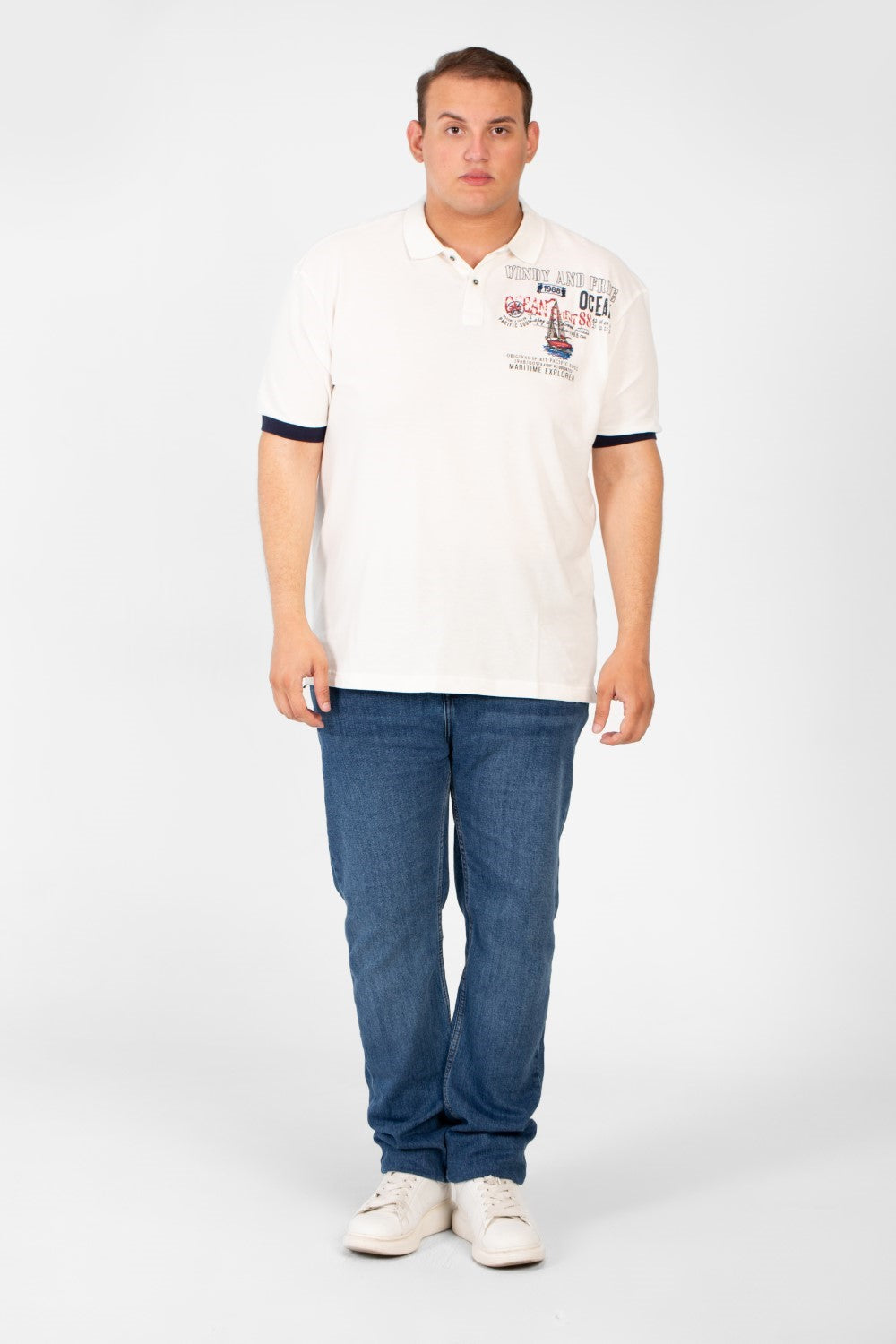 تي شيرت بولو رجالي مطبوع بمقاس كبير وأكمام قصيرة مصنوع من خامة عالية الجودة