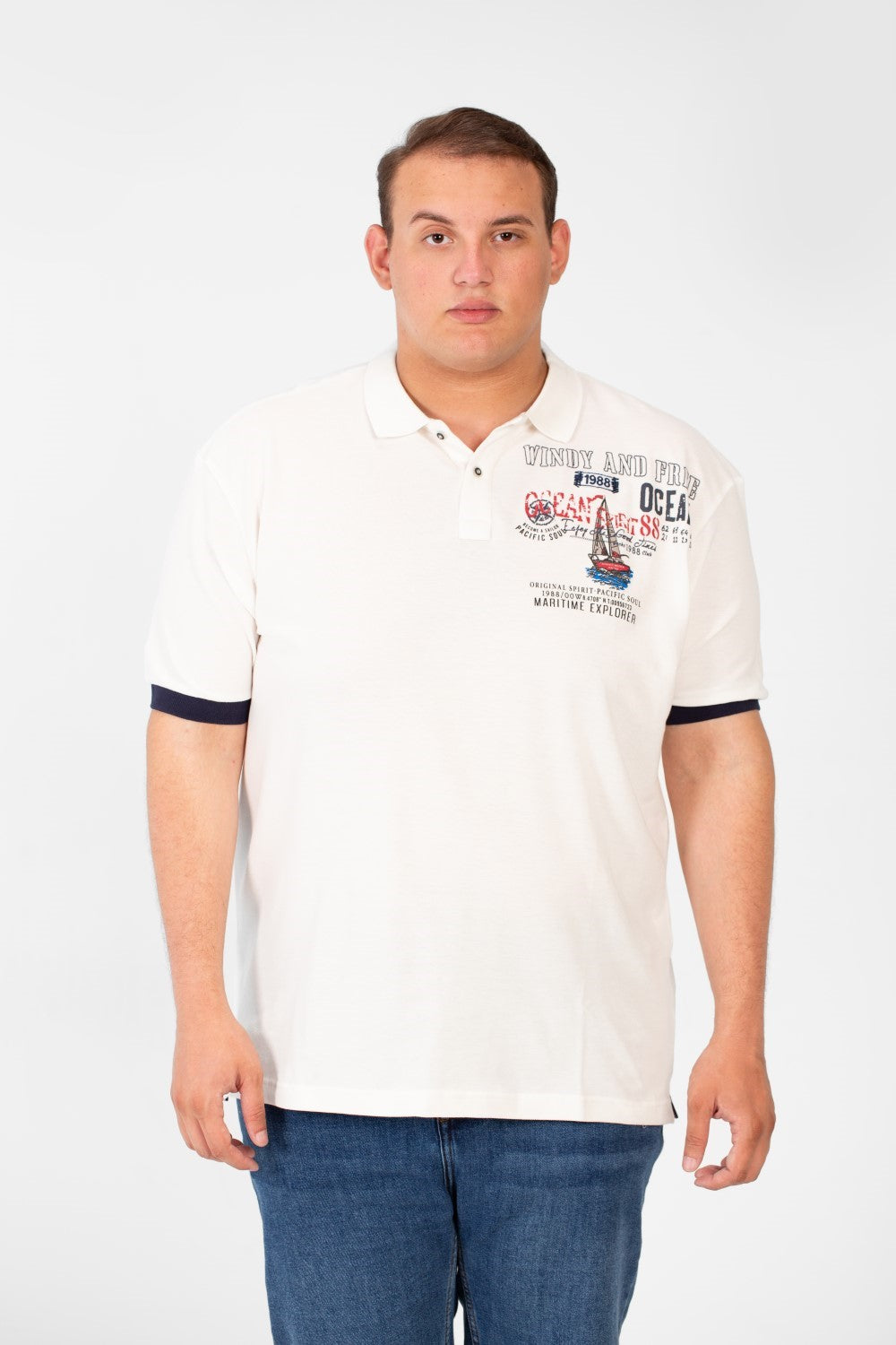 تي شيرت بولو رجالي مطبوع بمقاس كبير وأكمام قصيرة مصنوع من خامة عالية الجودة