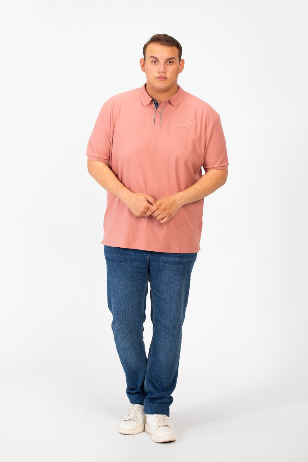 تي شيرت بولو رجالي كبير الحجم بأكمام قصيرة وأزرار نصف أمامية