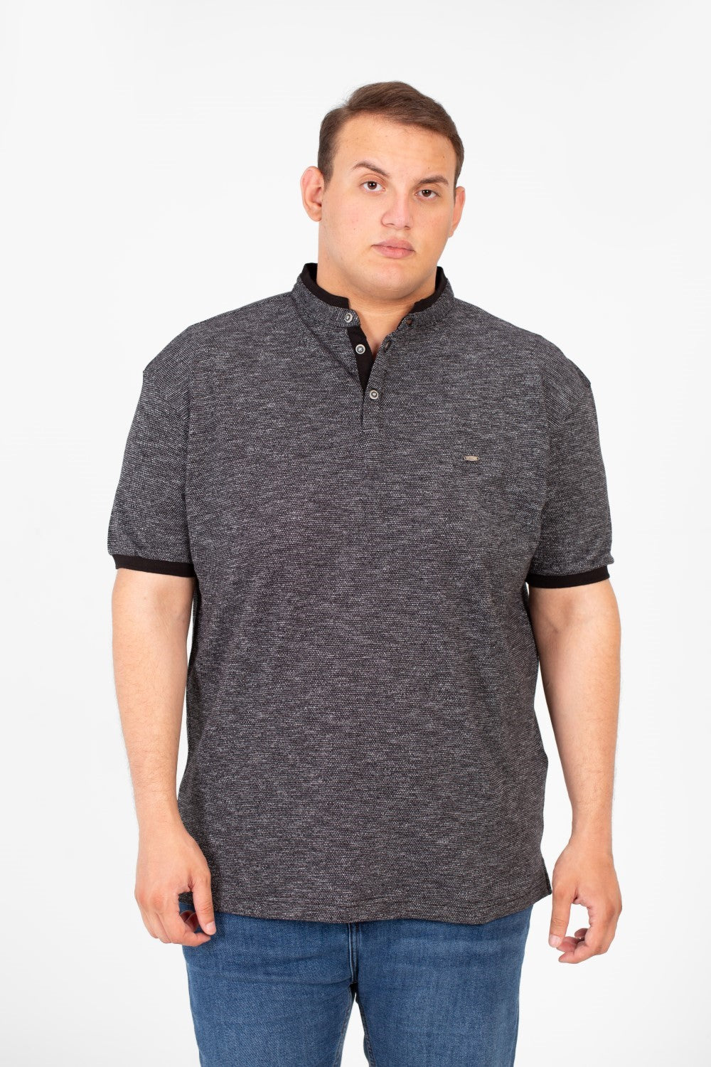 تي شيرت بولو رجالي كبير الحجم بأكمام قصيرة وأزرار أمامية نصفية أساسية