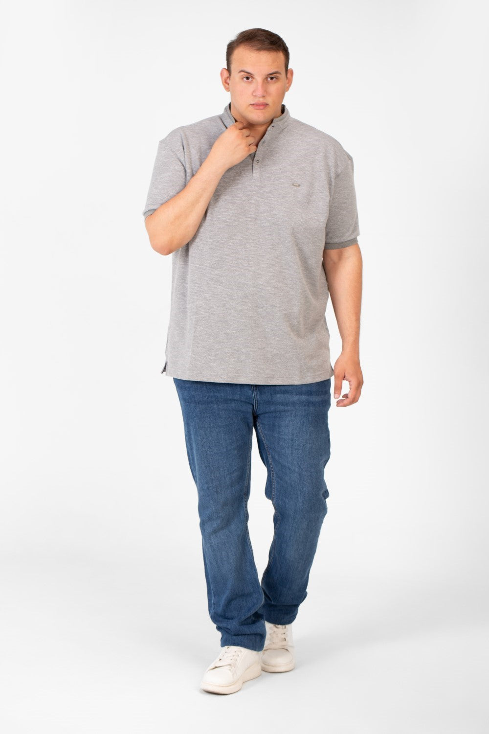 تي شيرت بولو رجالي كبير الحجم بأكمام قصيرة وأزرار أمامية نصفية أساسية