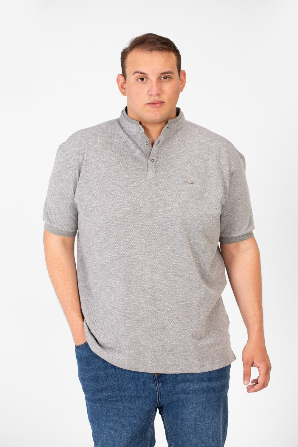 تي شيرت بولو رجالي كبير الحجم بأكمام قصيرة وأزرار أمامية نصفية أساسية