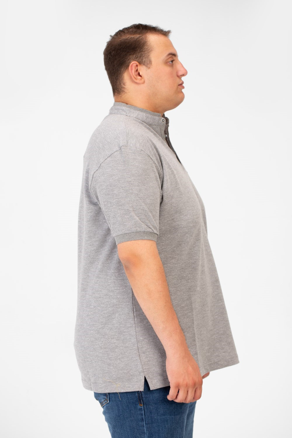 تي شيرت بولو رجالي كبير الحجم بأكمام قصيرة وأزرار أمامية نصفية أساسية