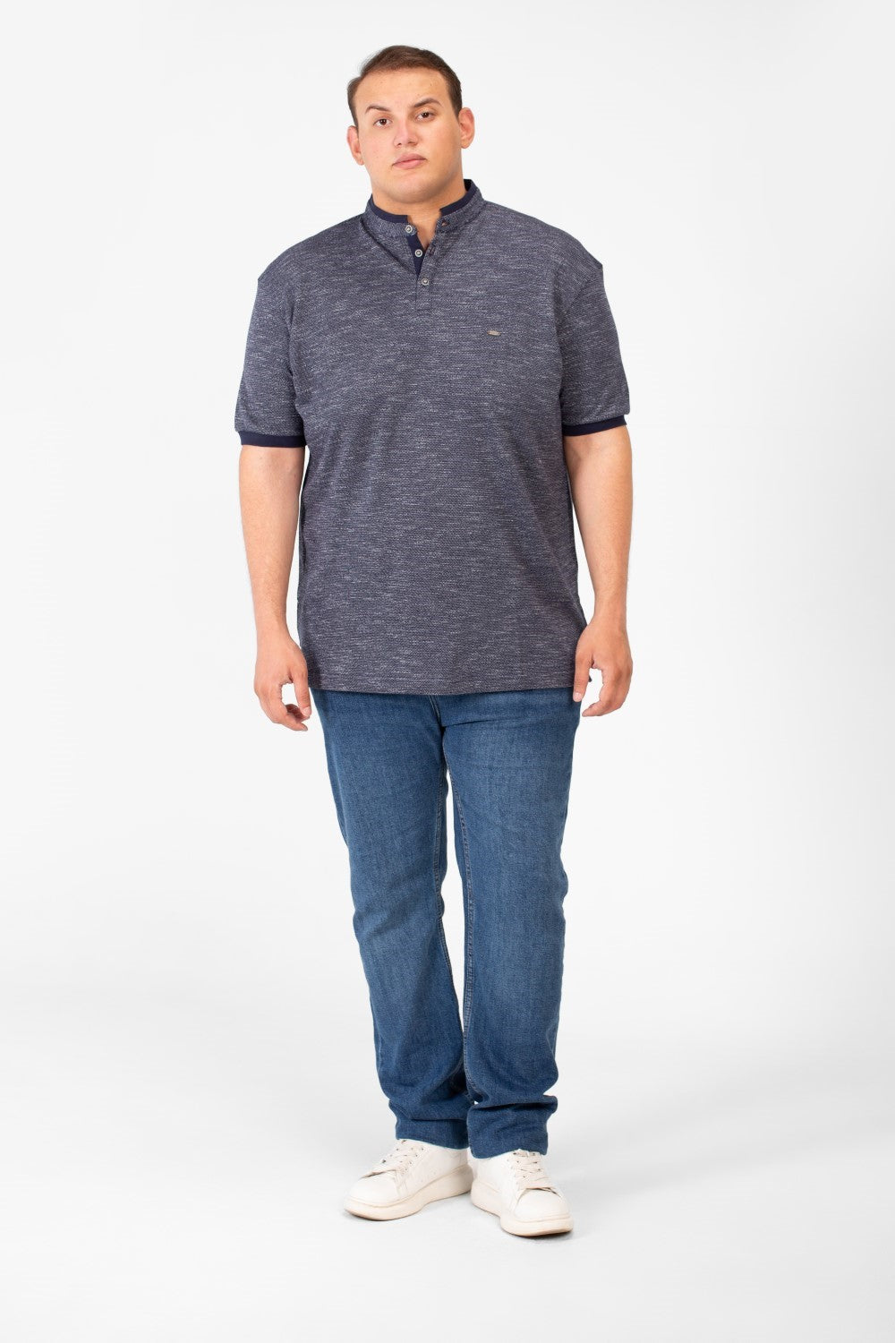 تي شيرت بولو رجالي كبير الحجم بأكمام قصيرة وأزرار أمامية نصفية أساسية