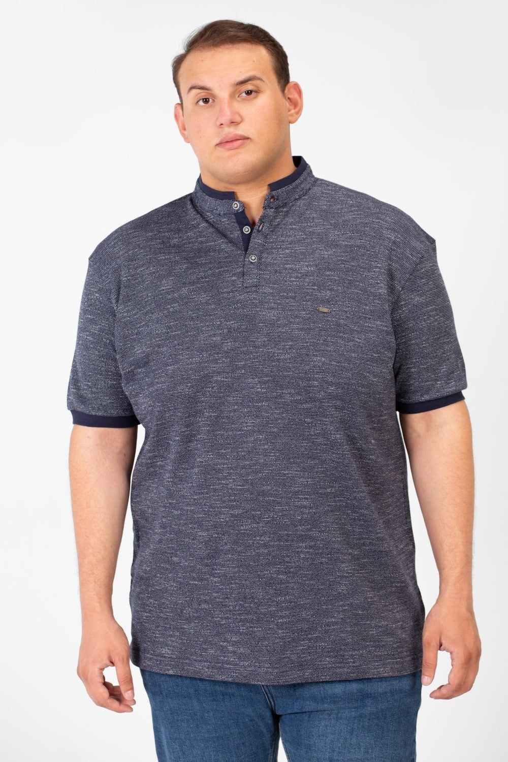 تي شيرت بولو رجالي كبير الحجم بأكمام قصيرة وأزرار أمامية نصفية أساسية