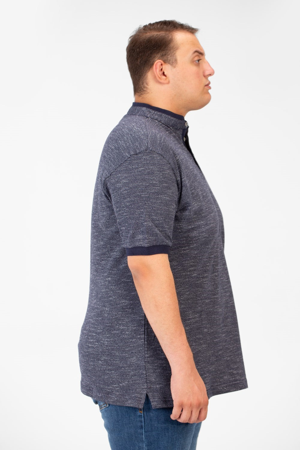 تي شيرت بولو رجالي كبير الحجم بأكمام قصيرة وأزرار أمامية نصفية أساسية