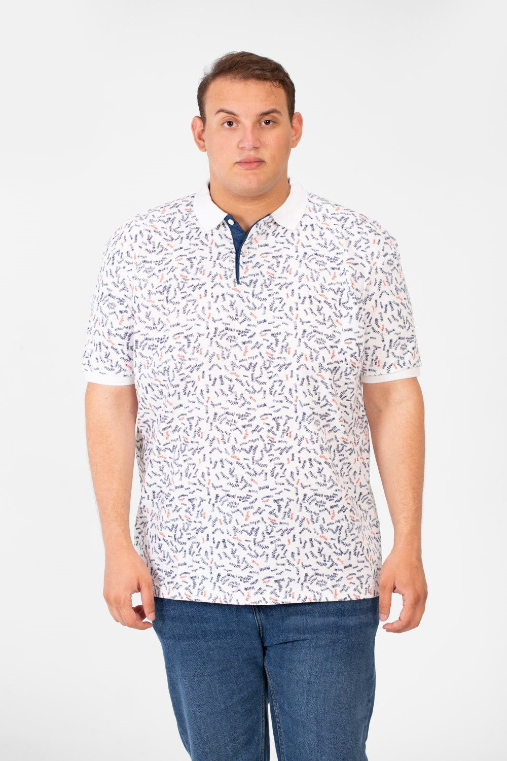 تي شيرت بولو جاكار رجالي كبير الحجم بطباعة كاملة وأكمام نصفية